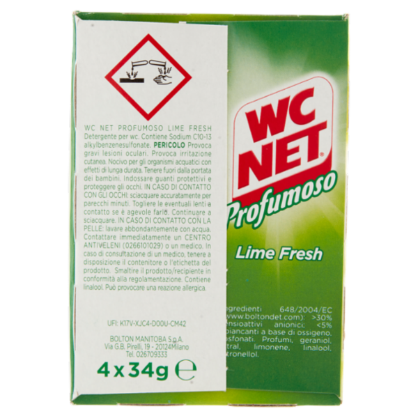 Wc Net - Tavoletta Profumoso 3 Effect, Detergente Igienizzante Solido WC, Lime Fresh, 4 Pezzi