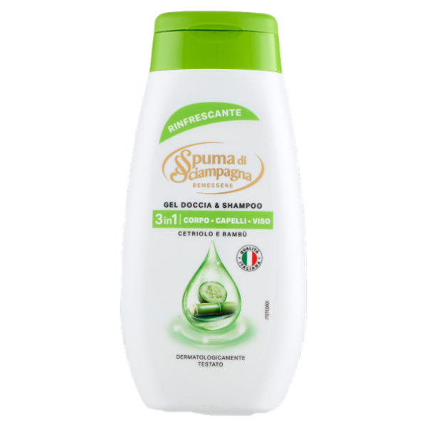 Spuma di Sciampagna Benessere Gel Doccia & Shampoo Rinfrescante Cetriolo e Bambù 250 ml