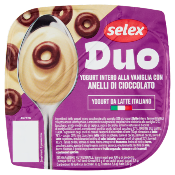 Selex Duo Yogurt Intero alla Vaniglia con Anelli al Cioccolato 150 g