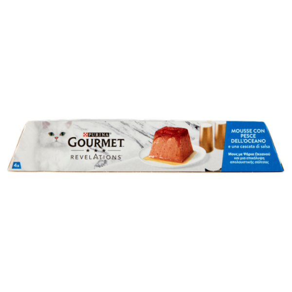 PURINA GOURMET Revelations Mousse con Pesce dell'Oceano e una cascata di salsa 4 x 57 g