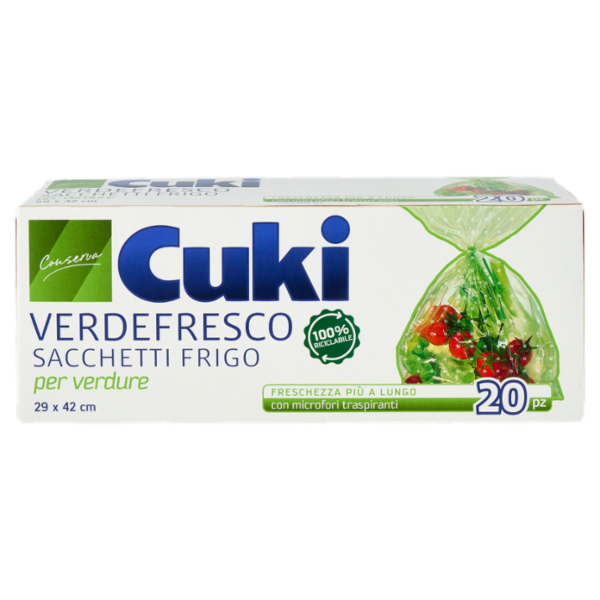 Cuki Conserva Verdefresco Sacchetti Frigo per verdure 29 x 42 cm 20 pz