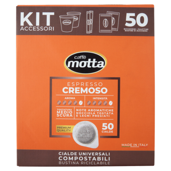 caffè motta Espresso Cremoso Kit Accessori + Cialde Universali Compostabili 50 x 7 g