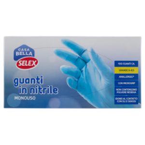 Selex Casa Bella Guanti Monouso In Nitrile Misura Grande (8-8,5) Dispenser 100 Pezzi