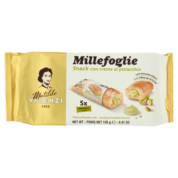 Matilde Vicenzi Millefoglie Snack con crema al Pistacchio 5 x 25 g