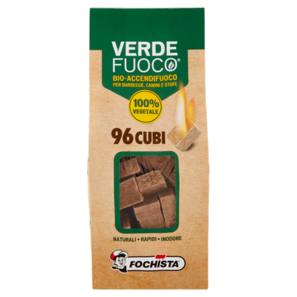 Fochista Verdefuoco Bio-Accendifuoco per Barbecue, Camini e Stufe 96 Cubi 550 g