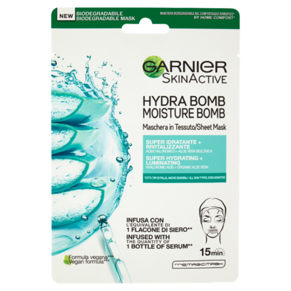 Garnier Maschera in Tessuto Skin Active Hydra Bomb, Idratante e Rivitalizzante,Tutti i Tipi di Pelle