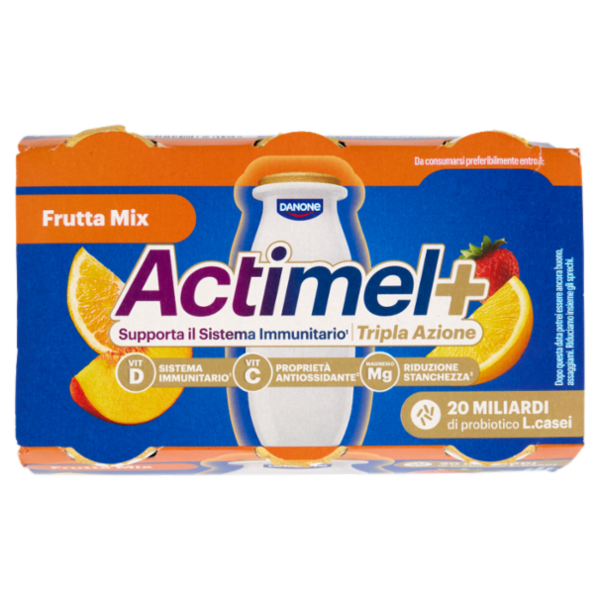ACTIMEL Tripla Azione, Yogurt da Bere con Vitamine C, D e Magnesio, gusto Frutta mix, 6x100G