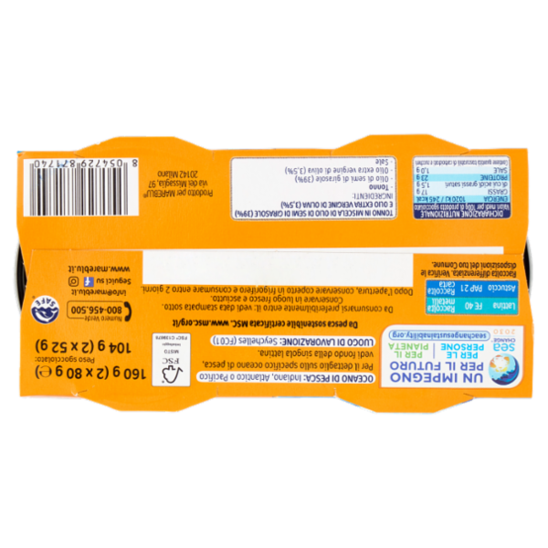 Mareblu GiraGusto Tonno in Miscela di Olio di Semi di Girasole e Olio Extra Vergine di Oliva 2 x 80g
