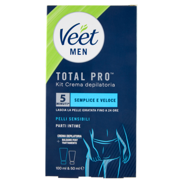 Veet Men Kit Depilazione Intima per Pelle Sensibile, Crema Depilatoria 100ml e Balsamo Post 50ml
