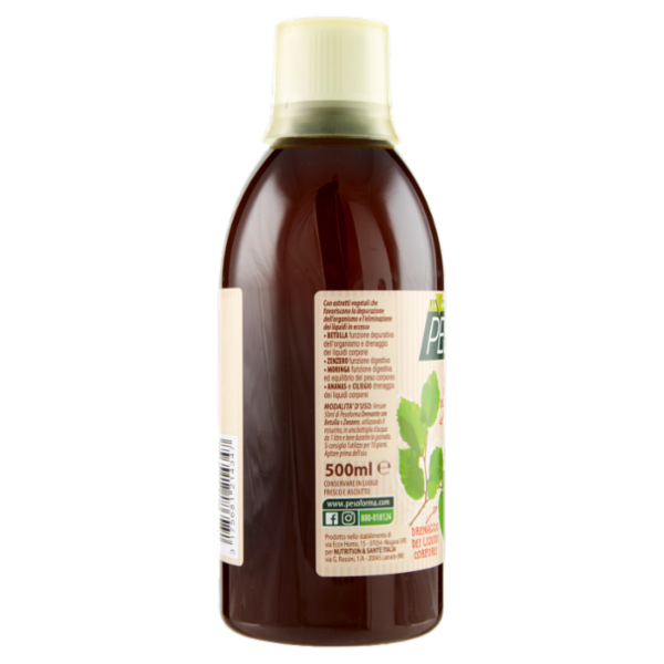 Pesoforma Nature, Drenante con Betulla e Zenzero, Gusto zenzero e limone, Flacone da 500ml