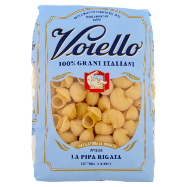 Voiello Pasta La Pipa Rigata N°135 Grani 100% italiani Trafilata Bronzo 500g