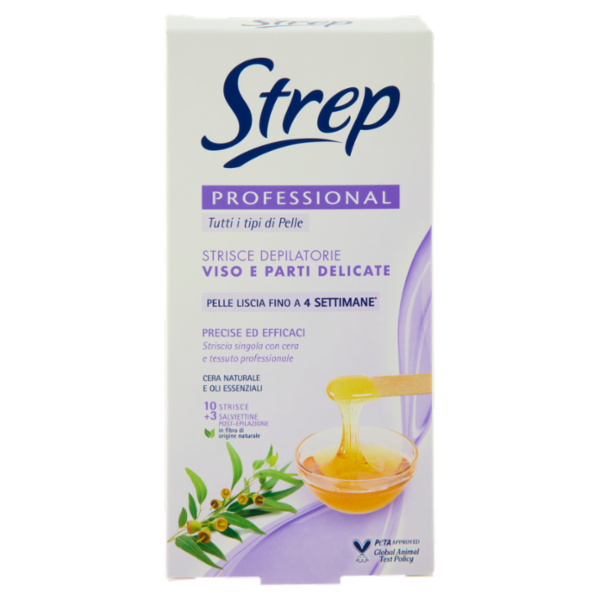Strep Professional Strisce Depilatorie Viso e Parti Delicate 10 Strisce + 3 Salviettine