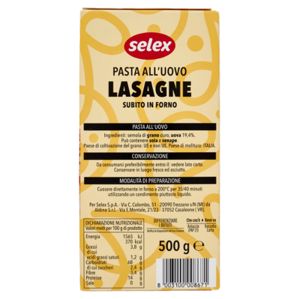 Selex Pasta all'Uovo Lasagne 500 g