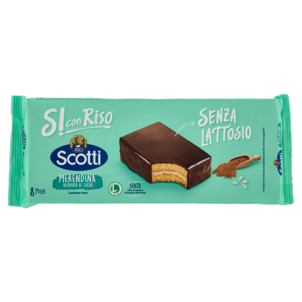 Riso Scotti Si con Riso Senza Lattosio Merendina Ricoperta al Cacao 8 x 33 g