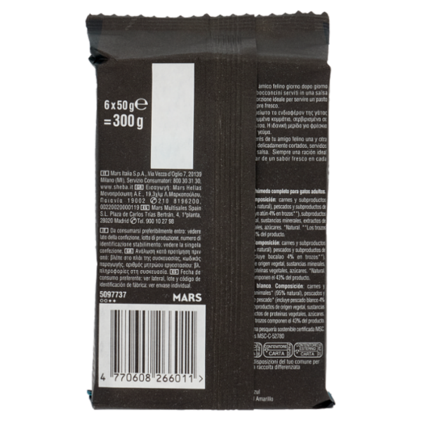 Sheba Délices du Jour Cibo Umido Gatto in Salsa con Tonno, Merluzzo e pesce bianco 6 x 50 g