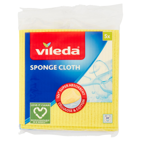 Vileda Panno spugna 100% naturale e biodegradabile con cellulosa e con 30% di cotone riciclato 5 pz