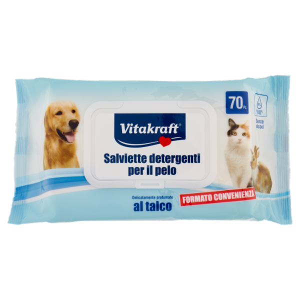 Vitakraft Salviette detergenti per il pelo al talco cm. 15X20 70 pz
