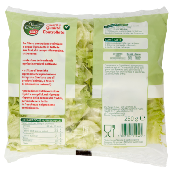 Selex Natura Chiama Cuori di Iceberg Lavati e Pronti per il Consumo 250 g