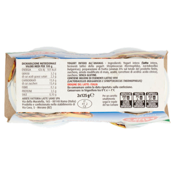 Fattoria Latte Sano Yogurt Intero all'Ananas 2 x 125 g