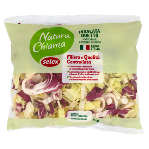 Selex Natura Chiama Insalata Duetto Cicoria e Radicchio Rosso Lavata e Pronta per il Consumo 150 g