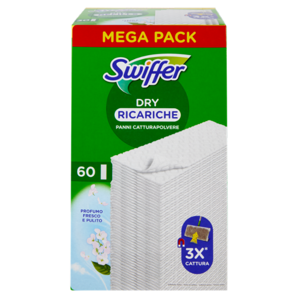 Swiffer Panni Catturapolvere per Scopa Swiffer Profumo Fresco e Pulito - Ricarica 60 Panni