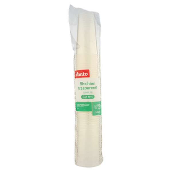 Vanto Bicchieri Tumbler in PLA Trasparenti e Compostabili 350 cc 50 pezzi