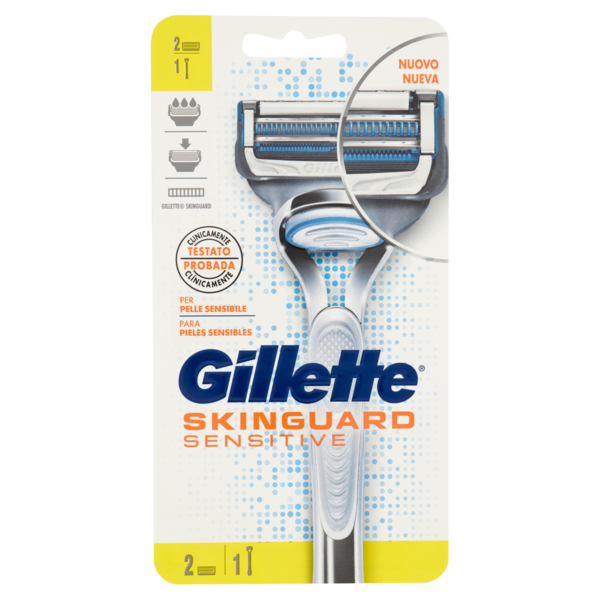 Gillette Rasoio da Uomo SkinGuard Sensitive Manico + Lamette di Ricambio, 2 Ricariche