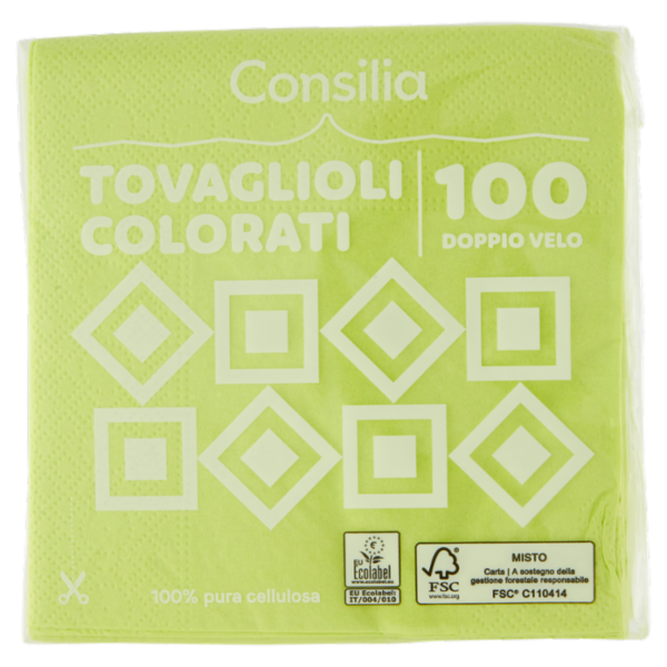 Consilia Tovaglioli 2 Veli 25x25 cm Verde Mela 100 pezzi