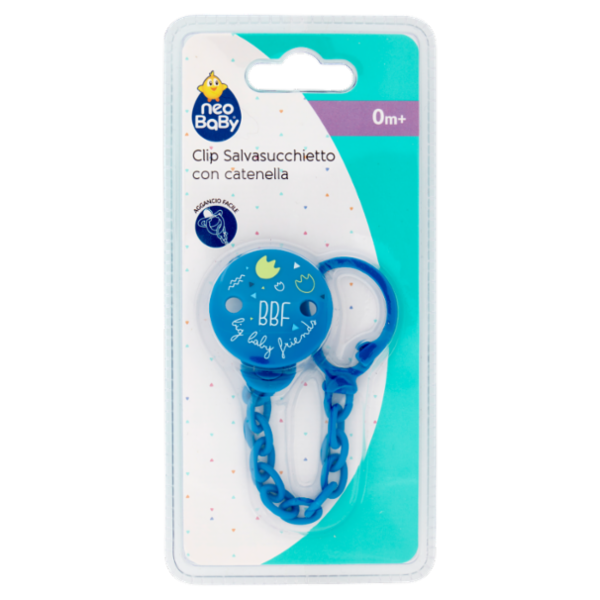 neo Baby Clip Salvasucchietto con catenella 0m+ Dino Blu
