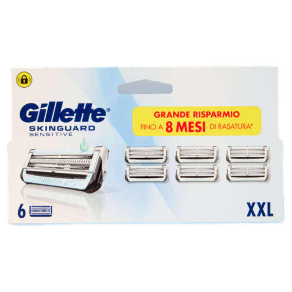 Gillette Skinguard Sensitive Lamette di ricambio per Rasoio da Uomo, 6 Ricariche