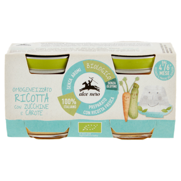 alce nero Omogeneizzato Ricotta con Zucchine e Carote 2 x 80 g