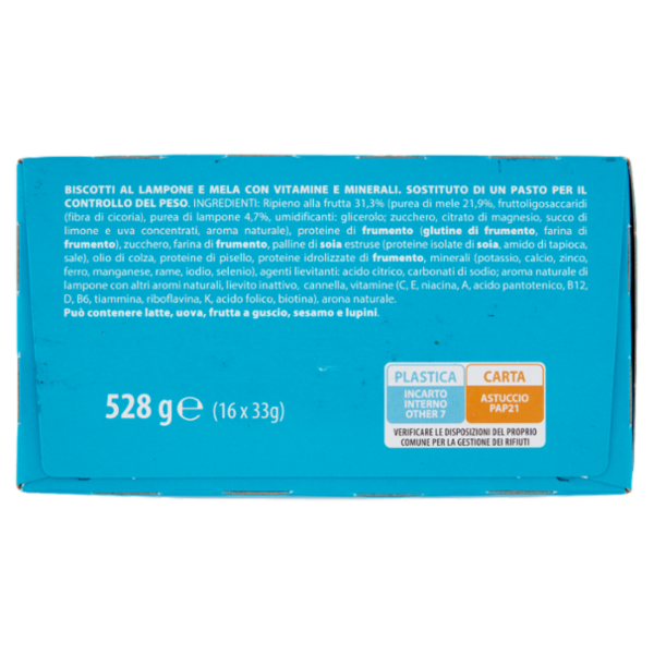 Pesoforma Biscotto Lampone e Mela, sostitutivo del pasto per perdita e controllo del peso, 16 x 33g