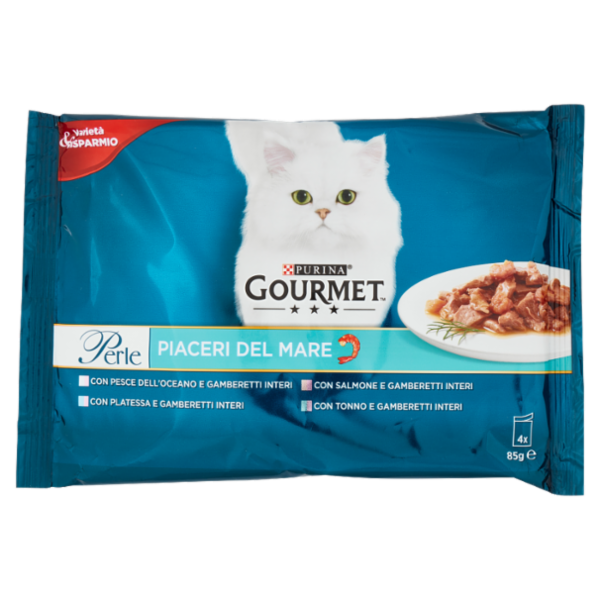 PURINA GOURMET Perle Piaceri del Mare Pesce dell'Oceano / Platessa / Salmone / Tonno 4 x 85 g