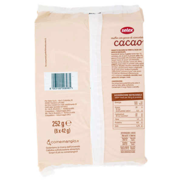 Selex Muffin con Cacao e Gocce di Cioccolato 6x42 g