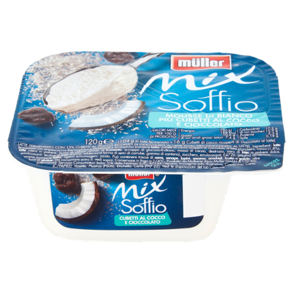 müller Mix Soffio Mousse di Bianco Più Cubetti al Cocco e Cioccolato 120 g
