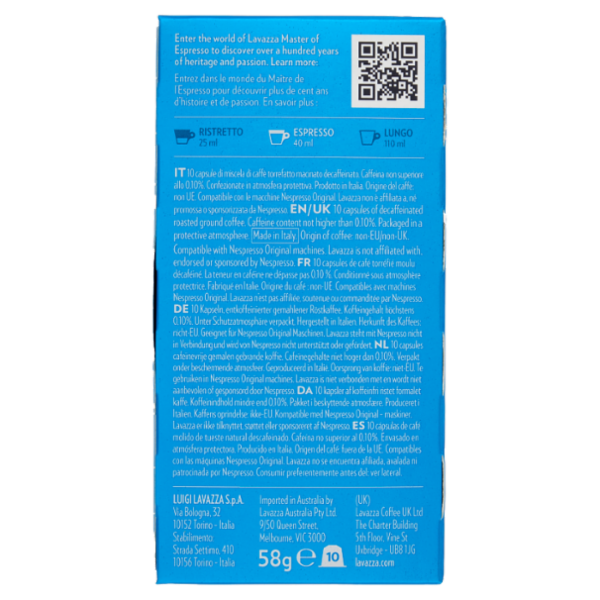 Lavazza Decaf Classico Compatible with Nespresso Original Machines 10 Capsule 58 g