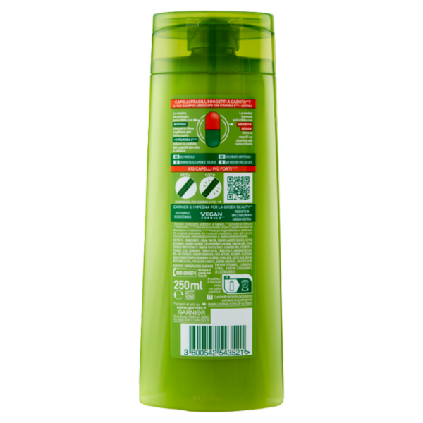 Garnier Fructis Shampoo Vitamine & Forza, shampoo fortificante per capelli fragili, 250 ml