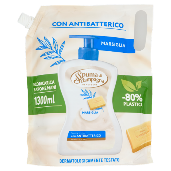 Spuma di Sciampagna Benessere Sapone crema Marsiglia Ecoricarica 1300 ml