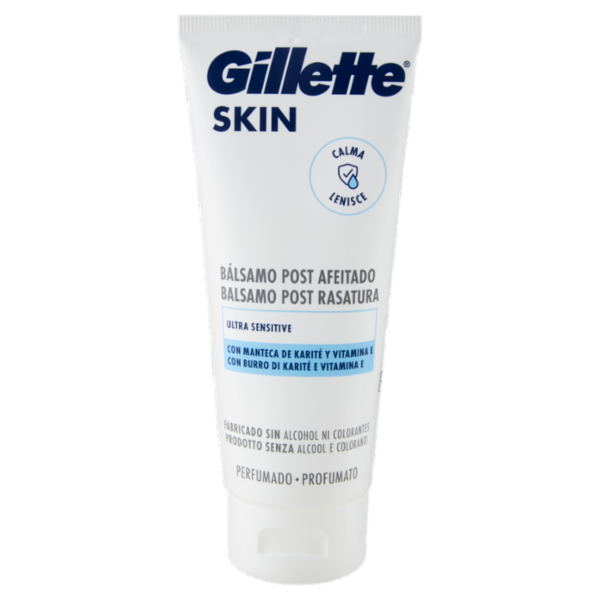 Gillette Balsamo Dopobarba da Uomo Skin Ultra Sensitive con Burro di Karité e Vitamina E, 100 ml