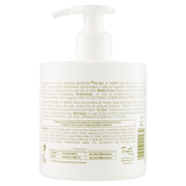 Avenil pure & soft Sapone Mani e Viso Nutriente argan & vitamina E 300 ml
