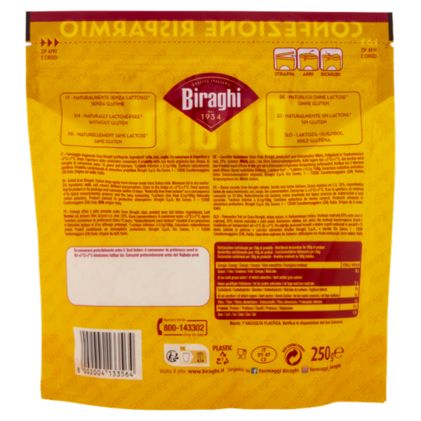 Biraghi Gran Biraghi Formaggio Stagionato Grattugiato Fresco 250 g