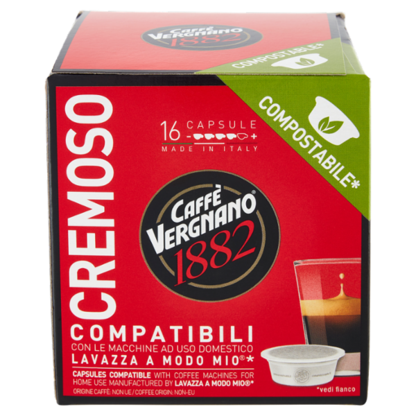 Caffè Vergnano 1882 Cremoso Compostabile** Capsule Compatibili Lavazza a Modo Mio* 16 x 7,5 g