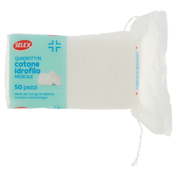 Selex Quadrotti in Cotone Idrofilo Medicale 50 pezzi