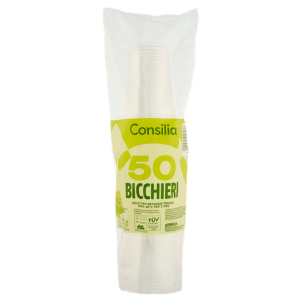 Consilia Bicchieri Trasparenti Biodegradabili e Compostabili 200 cc 50 pezzi