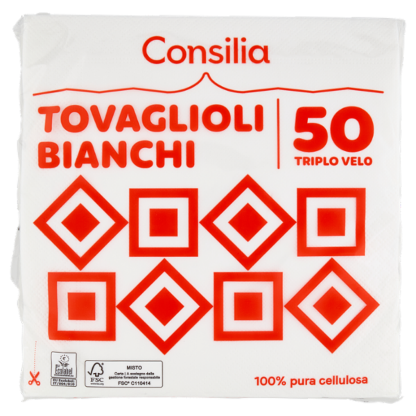 Consilia Tovaglioli 3 Veli 38x38 cm Bianchi 50 pezzi