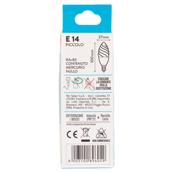 Selex Lampadina Led Tortiglione E14 4W Luce Calda