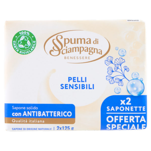 Spuma di Sciampagna Benessere Sapone solido Pelli Sensibili 2 x 125 g