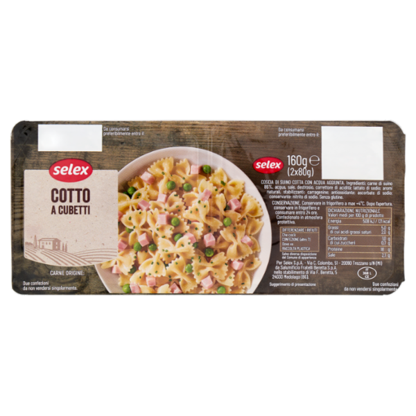 Selex Prosciutto Cotto a Cubetti in Confezioni Salvafreschezza 2x80g