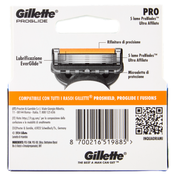 Gillette Proglide Lamette di ricambio per Rasoio da Uomo, 4 Ricariche