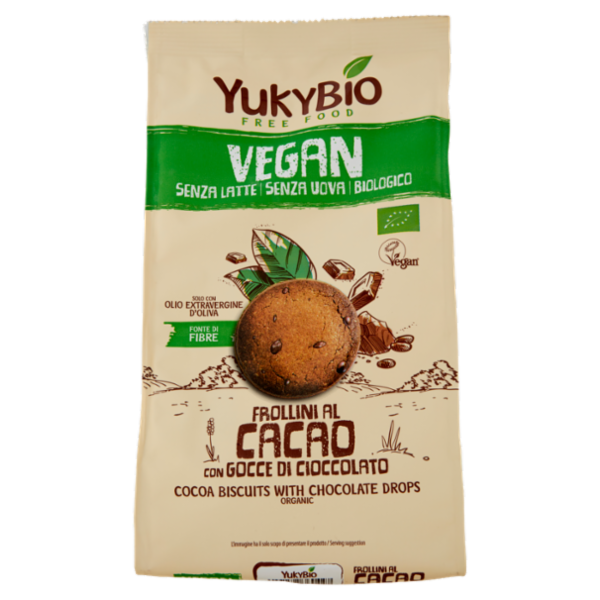 YukyBio Vegan Frollini al Cacao con Gocce di Cioccolato 250 g